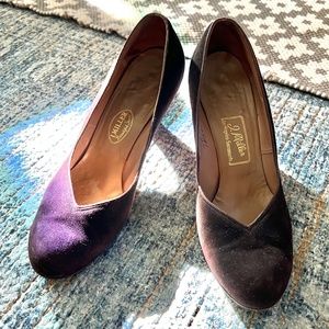 Vintage 1950s Brown Suede Cuban Heeled Pumps, Size 6.5 Narrow